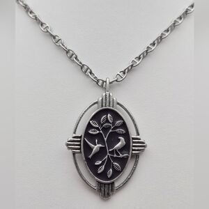 Lia Sophia Aviary Birds Pendant Necklace Matte Silver Tone 80s Collectible